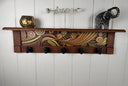 Rustic Wall Coat Rack with Shelf: Entryway Organizer with Black Hooks | Abstract Wave Burnt Orange