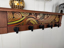 Rustic Wall Coat Rack with Shelf: Entryway Organizer with Black Hooks | Abstract Wave Burnt Orange