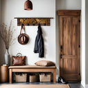 Rustic Wall Coat Rack with Shelf: Entryway Organizer with Black Hooks | Abstract Wave Burnt Orange