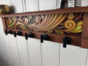 Rustic Wall Coat Rack with Shelf: Entryway Organizer with Black Hooks | Abstract Wave Burnt Orange