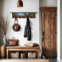 Mountain Meadow Elk | Rustic Wall Coat Rack with Decorative Shelf | Entryway Organizer with Black Hooks | Handcrafted Wood Coat Hanger | Farmhouse Hallway Storage