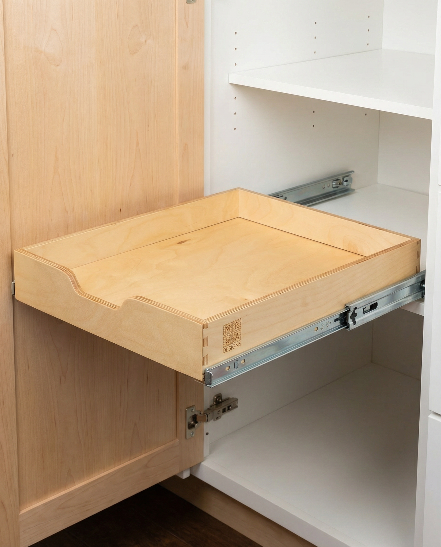 Drawer | Baltic Birch Plywood, Half Blind Dovetail, 1/2" Sides, 1/4" Birch Ply Bottom, Clear Coated, Pull Cut out