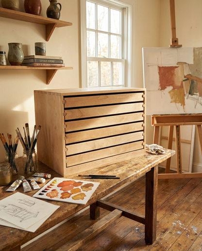 Artist Supply Drawer Chest | Handmade Wood Studio Organizer | Custom Paint Tube & Brush Storage | Flat File Drawer Unit