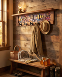 Honeycomb Meadow Orange Blossom | Rustic Wall Coat Rack with Decorative Shelf | Entryway Organizer with Black Hooks | Handcrafted Wood Coat Hanger | Farmhouse Hallway Storage