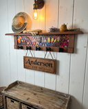 Honeycomb Meadow Orange Blossom | Rustic Wall Coat Rack with Decorative Shelf | Entryway Organizer with Black Hooks | Handcrafted Wood Coat Hanger | Farmhouse Hallway Storage