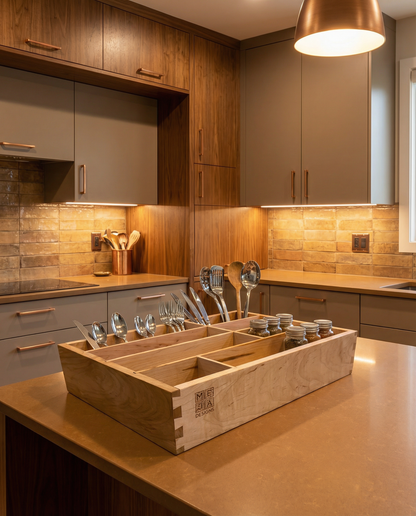 Drawer | Maple, Half Blind Dovetail, 5/8" Sides, 1/4" Birch ply Bottom, Clear Coated, Fixed Insert Dividers