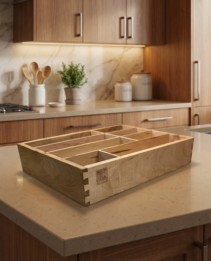 Drawer | Maple, Half Blind Dovetail, 5/8" Sides, 1/4" Birch ply Bottom, Clear Coated, Fixed Insert Dividers