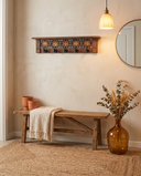 Carved Blossom Lattice | Rustic Wall Coat Rack with Decorative Shelf | Entryway Organizer with Black Hooks | Handcrafted Wood Coat Hanger | Farmhouse Hallway Storage