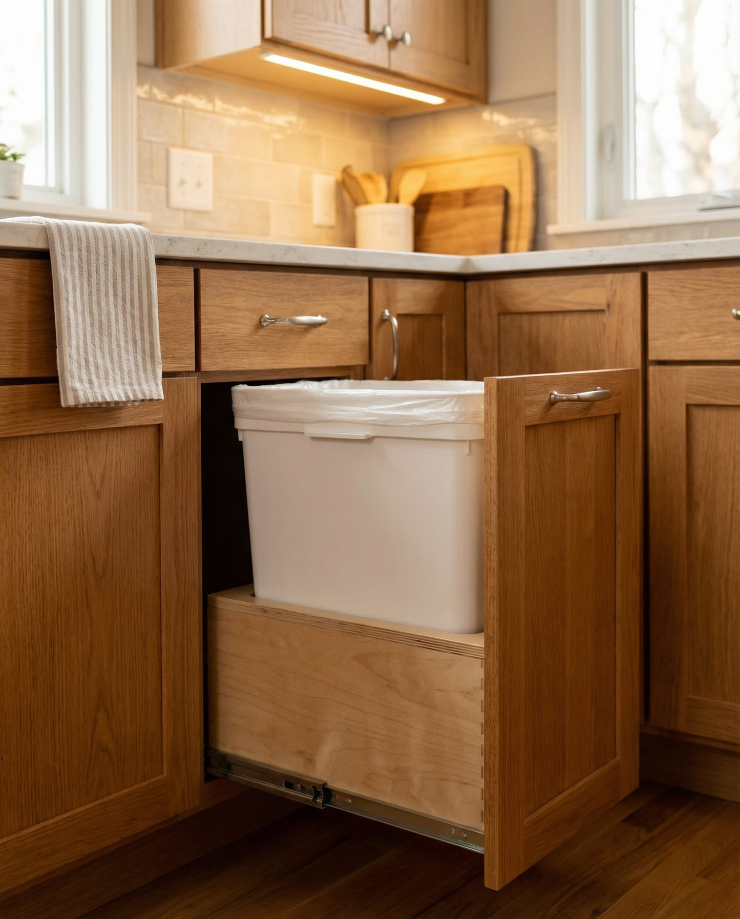 Drawer | Baltic Birch Plywood, Half Blind Dovetail, 1/2" Sides, 1/4" Birch ply Bottom, Clear Coated, Waste Bin Cutout