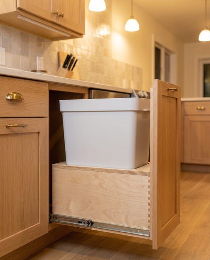 Drawer | Baltic Birch Plywood, Half Blind Dovetail, 1/2" Sides, 1/4" Birch ply Bottom, Clear Coated, Waste Bin Cutout