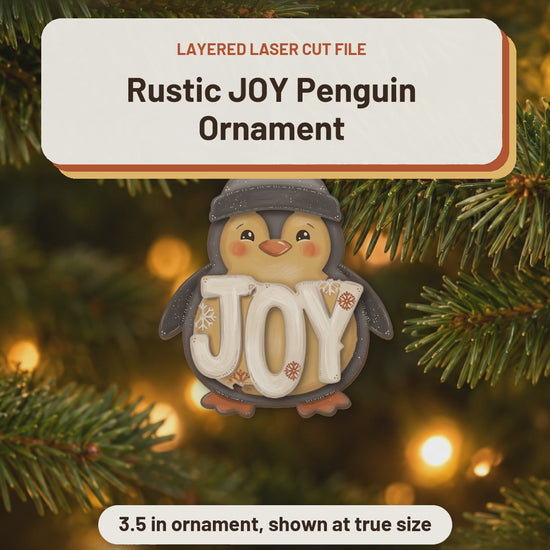 Rustic JOY Penguin Ornament laser cut file: video