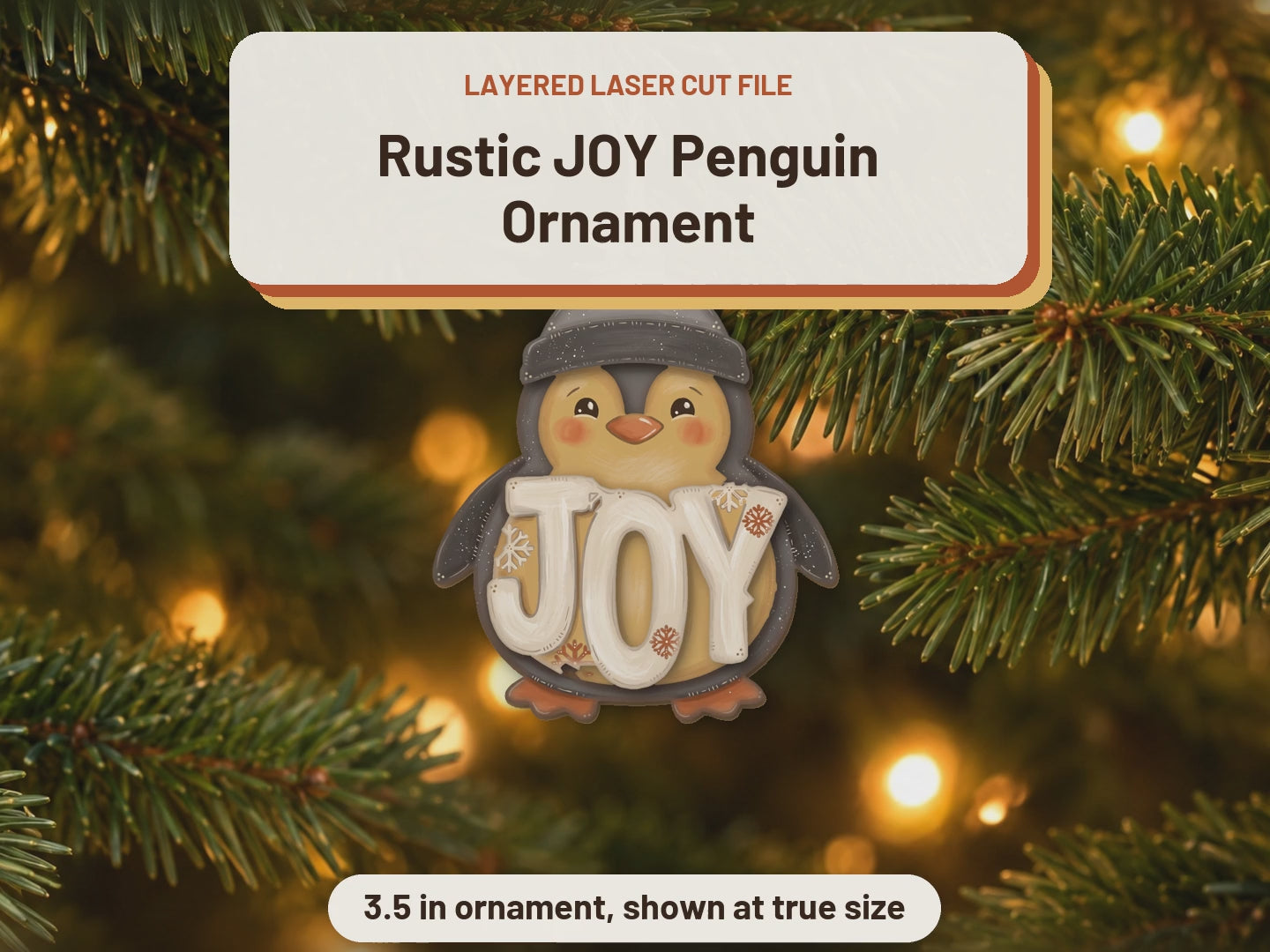 Rustic JOY Penguin Ornament laser cut file: video