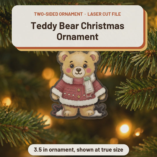 Two-Sided Teddy Bear Christmas Ornament laser cut file: video