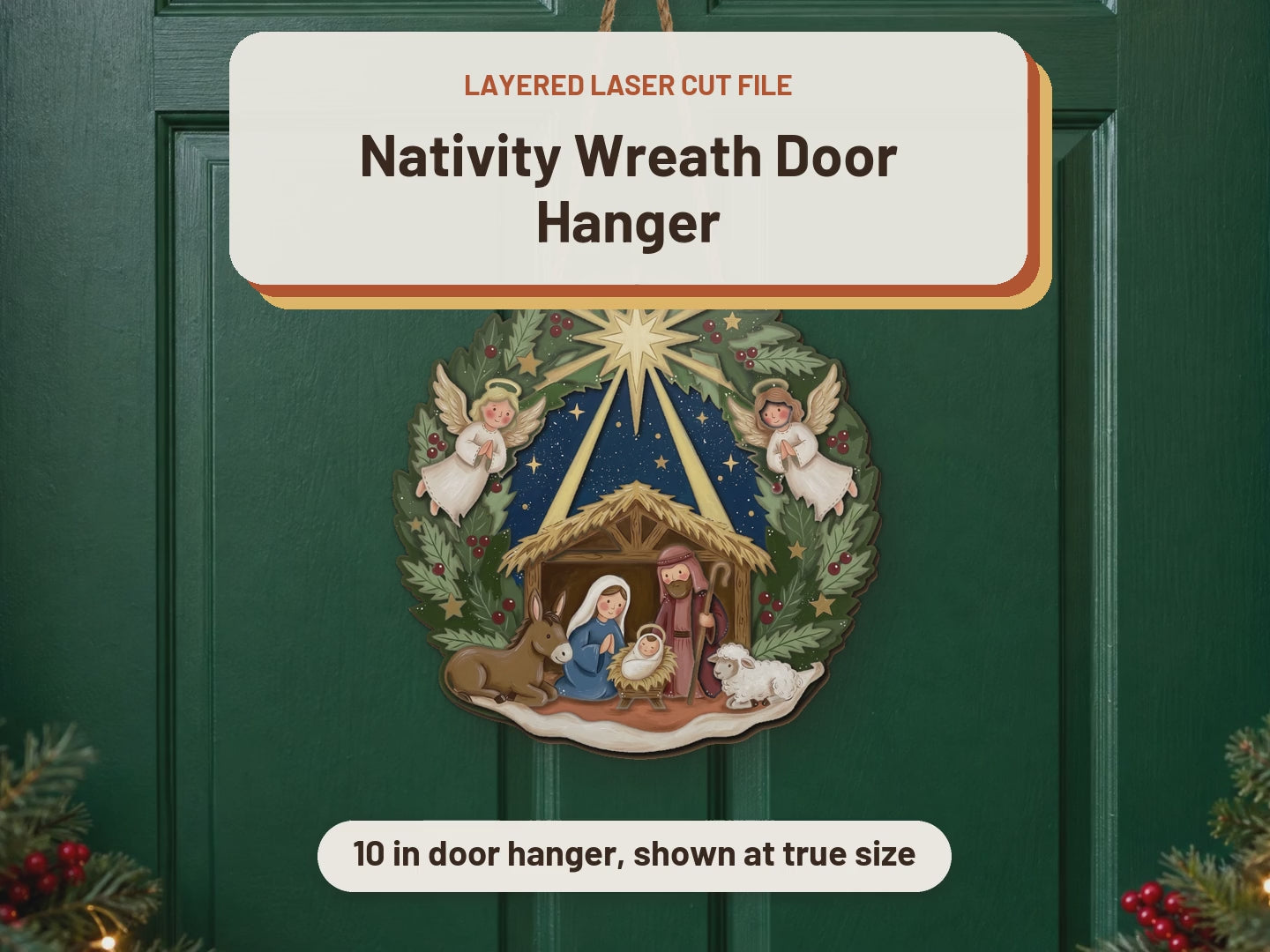 Nativity Wreath Door Hanger laser cut file: video