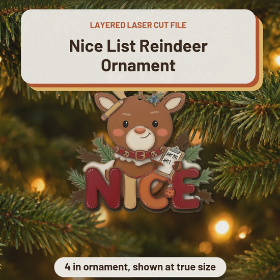 Nice List Reindeer Ornament laser cut file: video