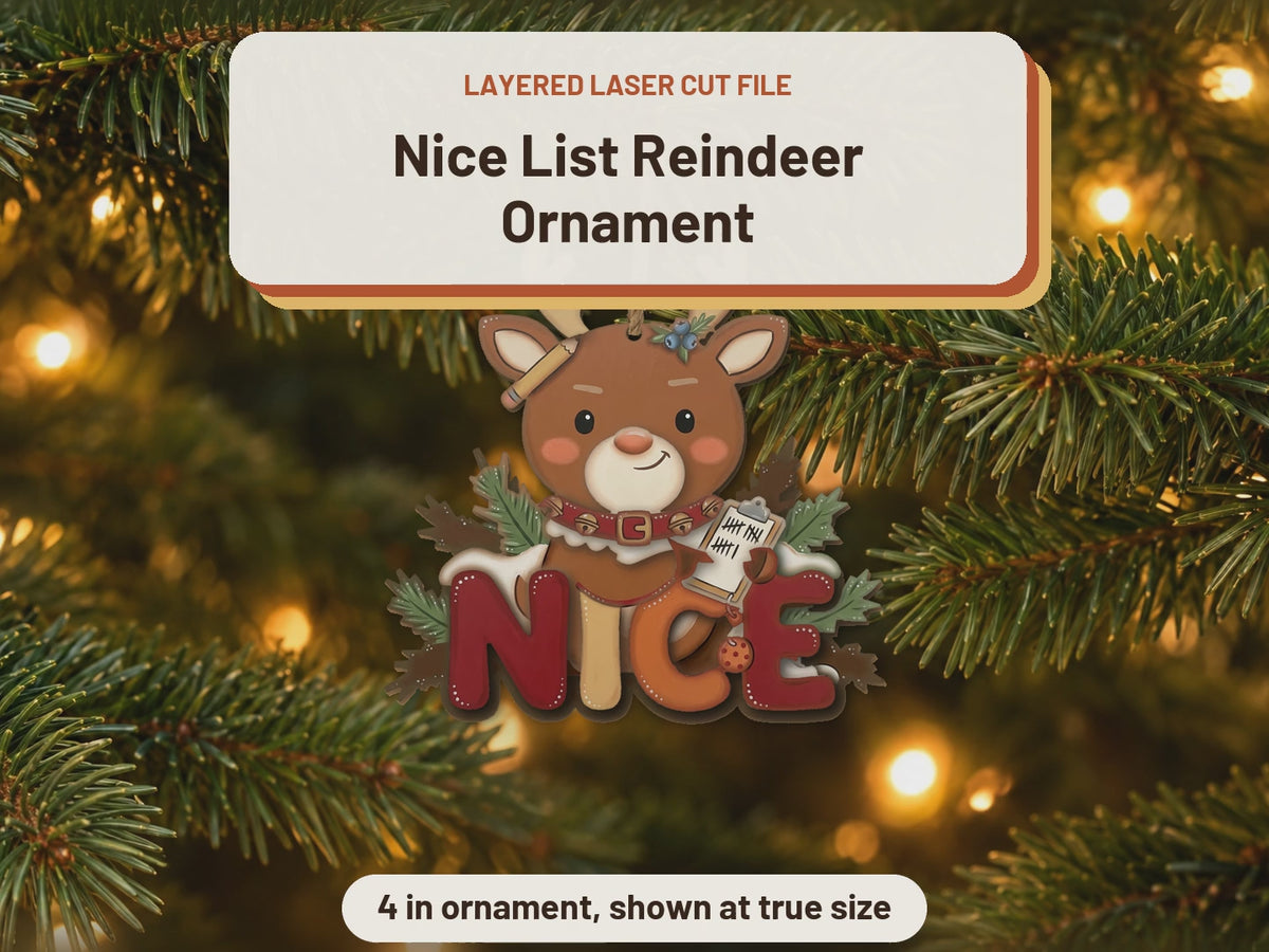 Nice List Reindeer Ornament laser cut file: video