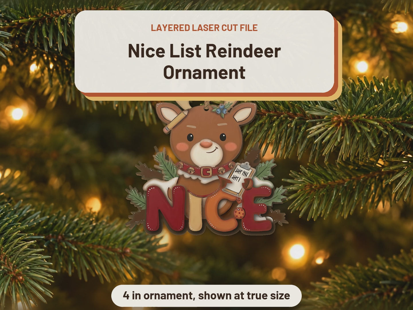 Nice List Reindeer Ornament laser cut file: video