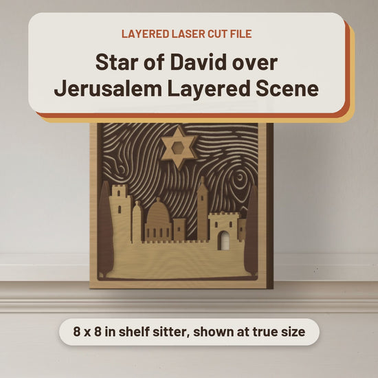 Star of David over Jerusalem Layered Scene laser cut file: video