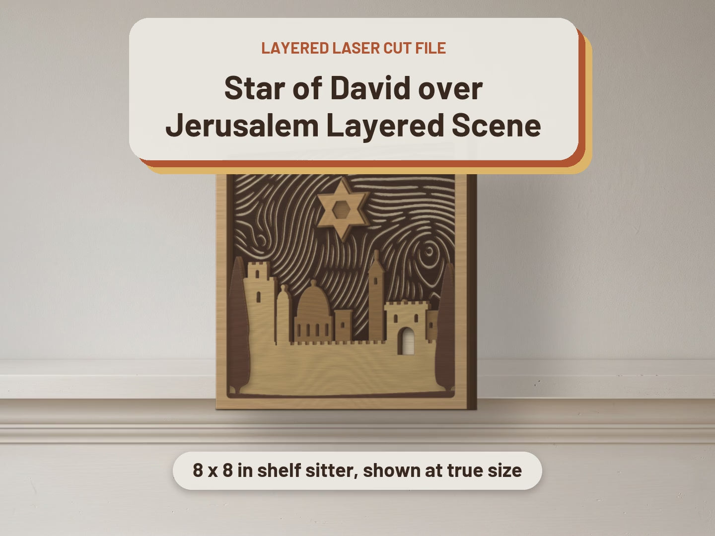 Star of David over Jerusalem Layered Scene laser cut file: video
