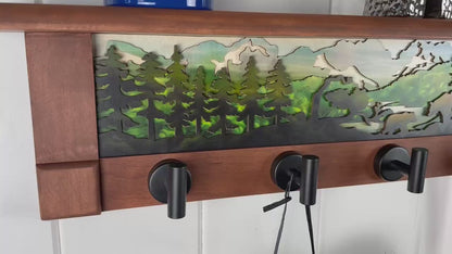 Late Spring Renewal Bear | Rustic Wall Coat Rack with Decorative Shelf | Entryway Organizer with Black Hooks | Handcrafted Wood Coat Hanger | Farmhouse Hallway Storage