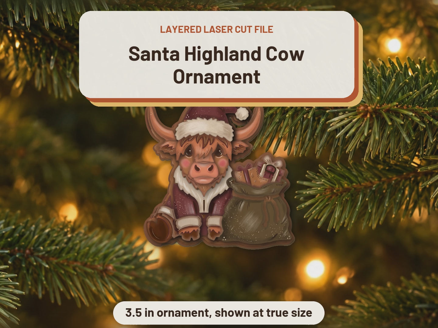 Santa Highland Cow Ornament laser cut file: video