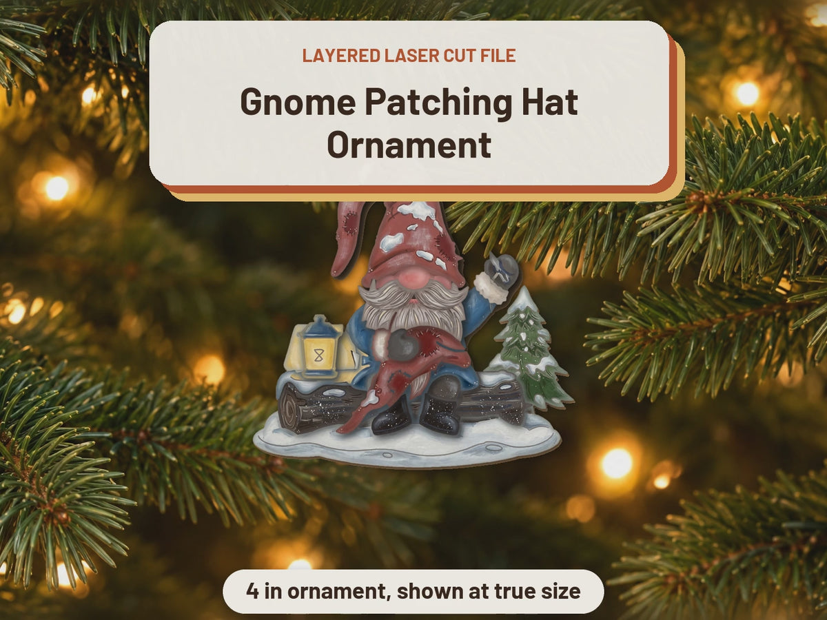 Gnome Patching Hat Ornament laser cut file: video