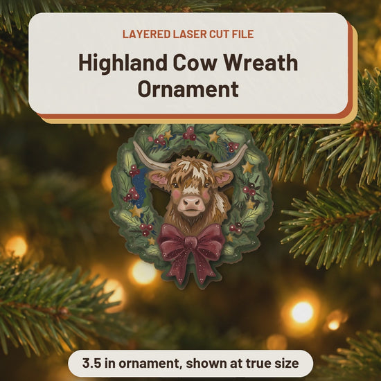 Highland Cow Wreath Ornament laser cut file: video