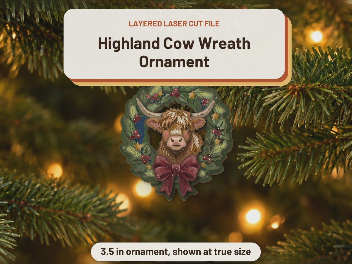 Highland Cow Wreath Ornament laser cut file: video