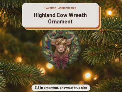 Highland Cow Wreath Ornament laser cut file: video