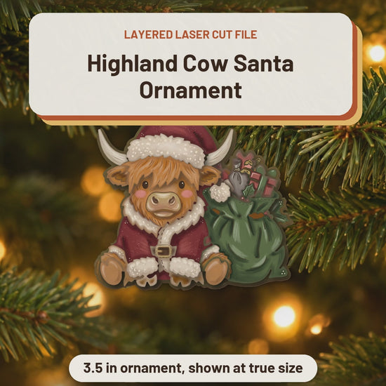 Highland Cow Santa Ornament laser cut file: video