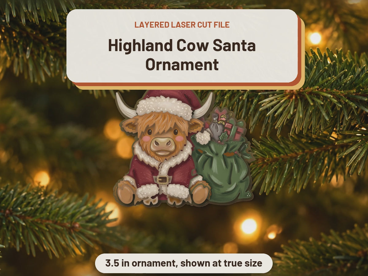 Highland Cow Santa Ornament laser cut file: video