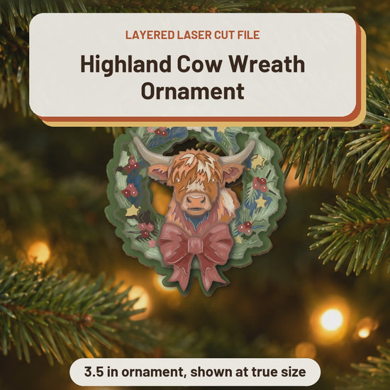Highland Cow Wreath Ornament laser cut file: video
