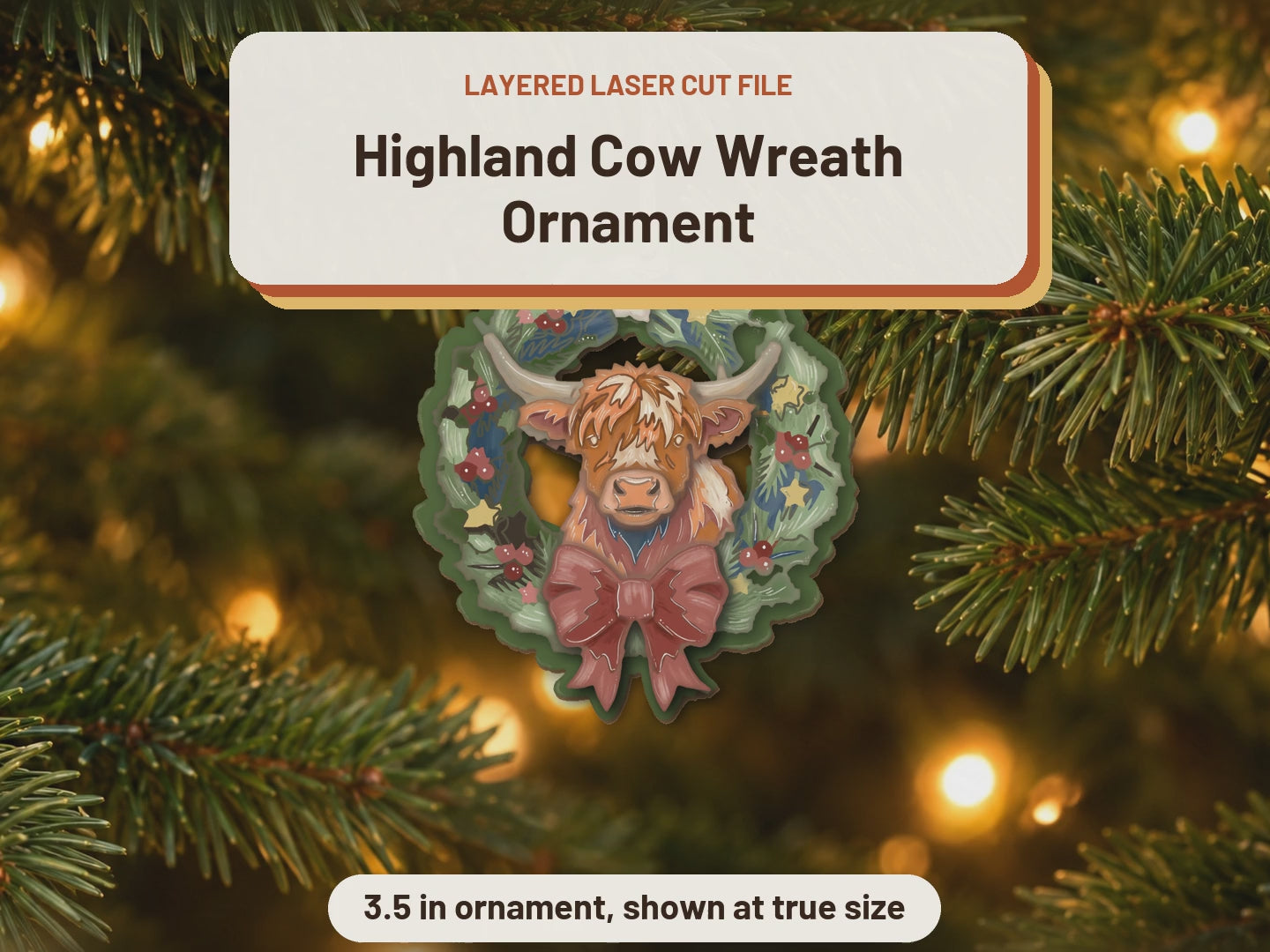 Highland Cow Wreath Ornament laser cut file: video